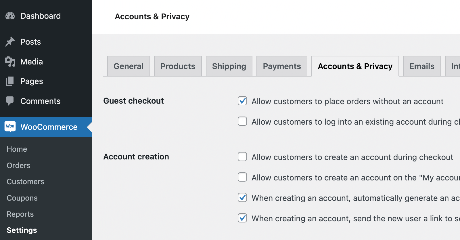 Disabling guest checkout in WooCommerce settings