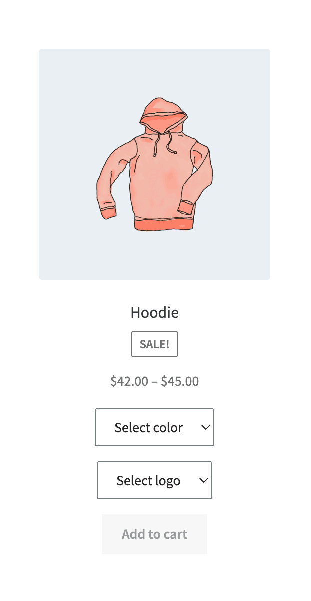 Demo of variation dropdowns on a WooCommerce shop page