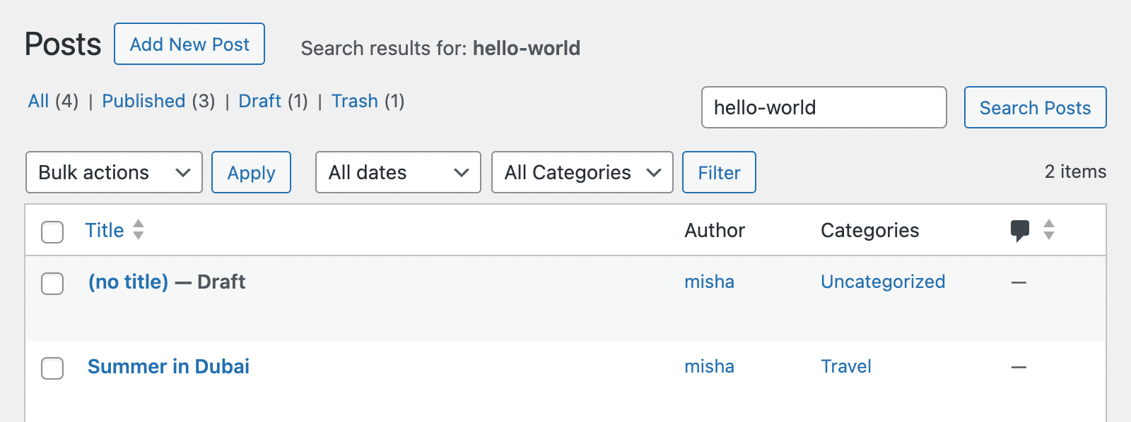Searching for internal links in WordPress admin
