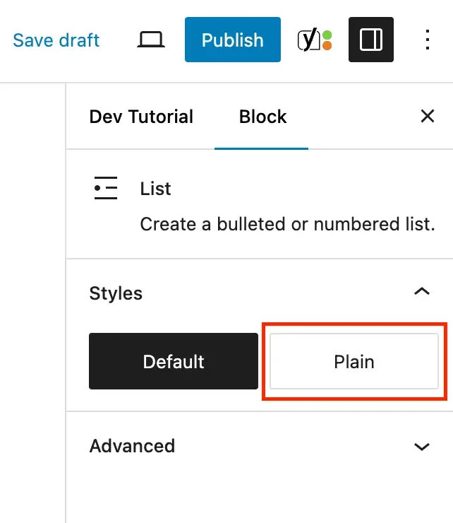 WordPress List Plain Block Style