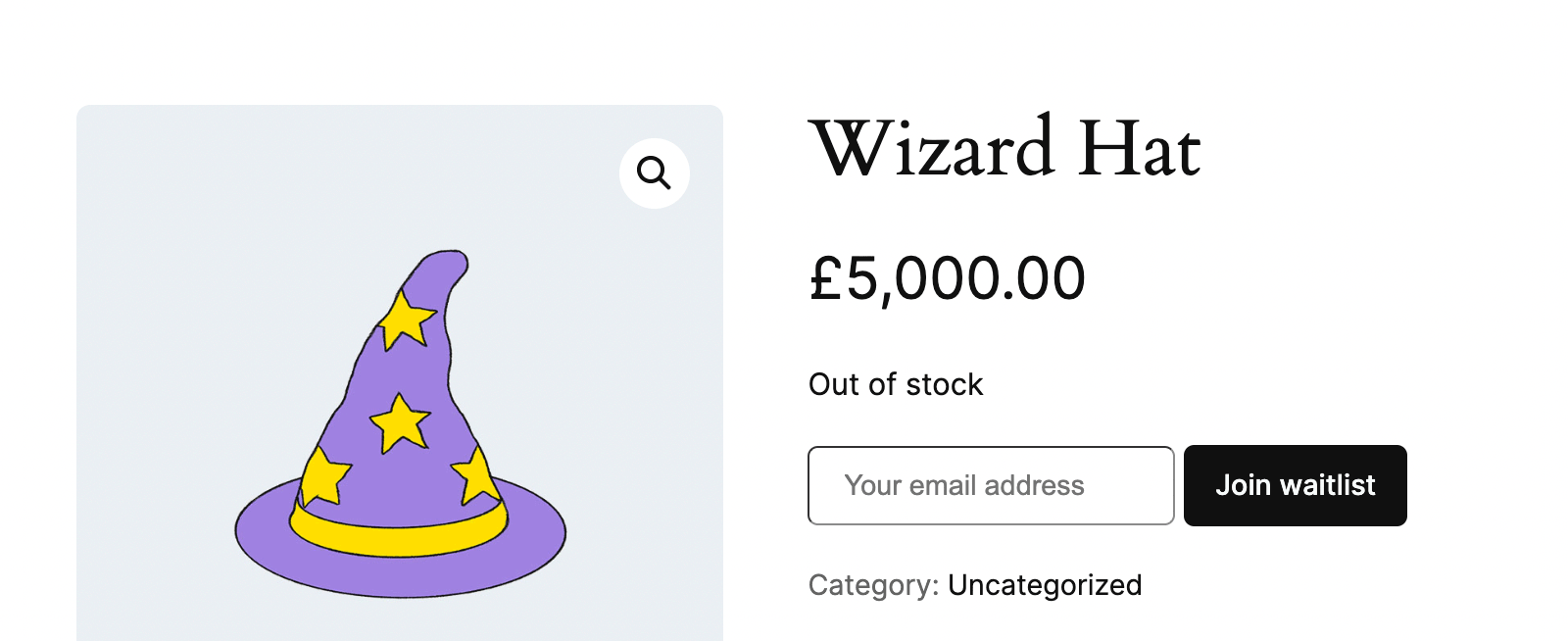 Preview of the back-in-stock form on a product page