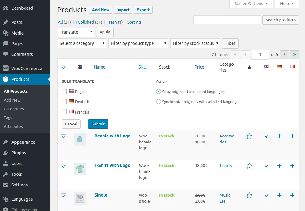 Bulk Translate for Products