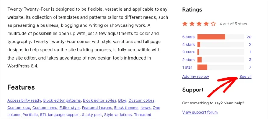 Viewing WordPress theme reviews