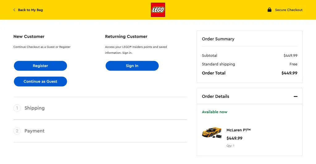 Lego Website Checkout Guest Option