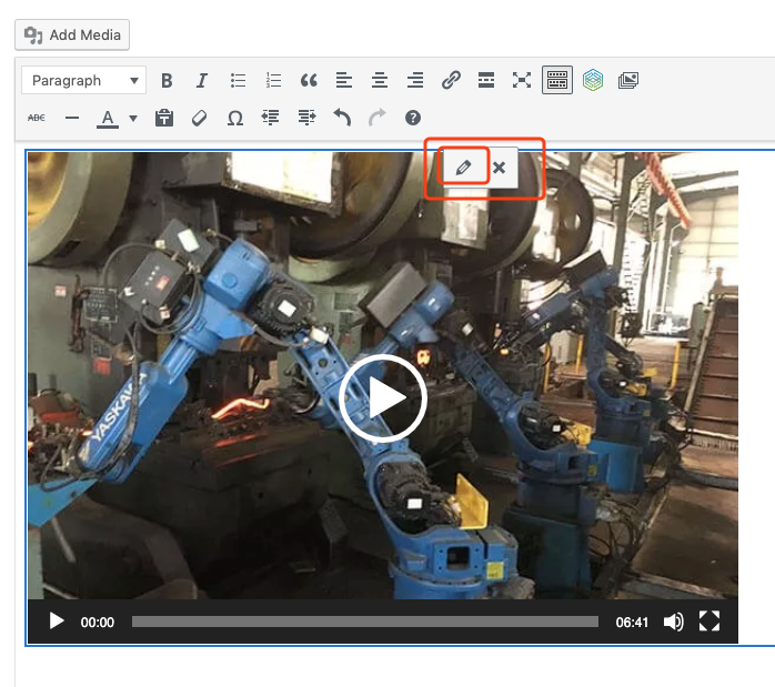 Video inserted into a WordPress page in Avada
