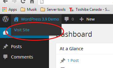 The View Site link in the WordPress admin bar