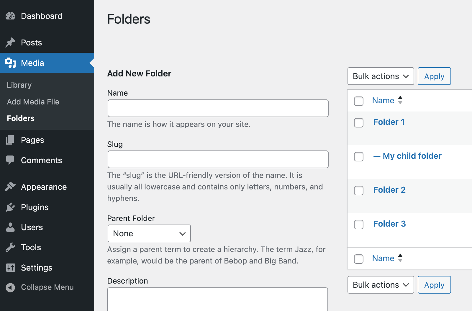 Add or Edit Media Library Folders