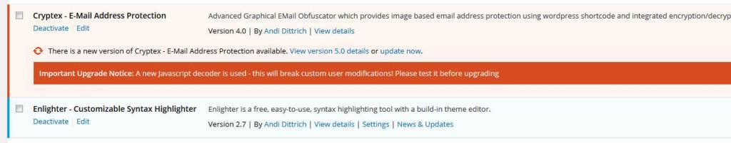 Plugin update notice example
